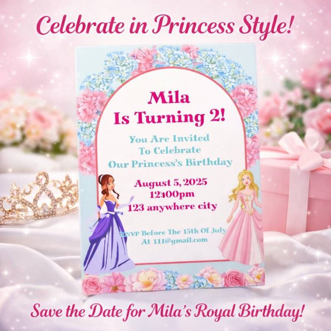 Convite de aniversário princesa floral rosa (Criador carregado)