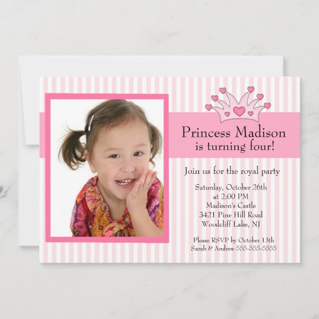Convite de Aniversário Princesa Foto (Frente)