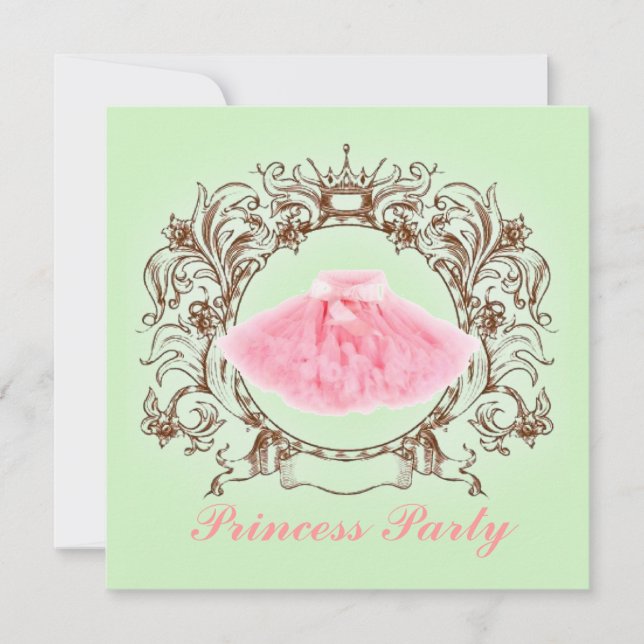 Convite de aniversário Princesa Verde Rosa Tutu (Frente)