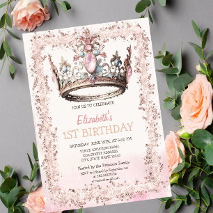 Convite de Aniversário Princess Crown Glitter Fram
