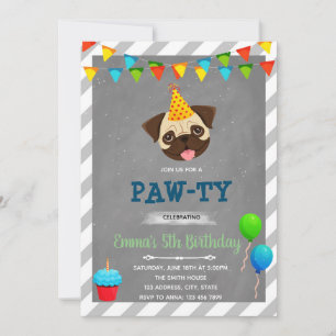 Convite de aniversário Pug