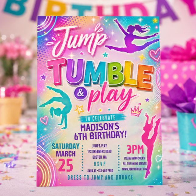 Convite de Aniversário Pulo Trampolim Pastel (Criador carregado)