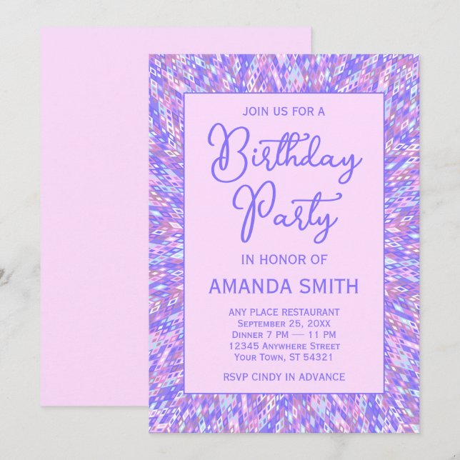 Convite de aniversário Purple Mandala (Frente/Verso)