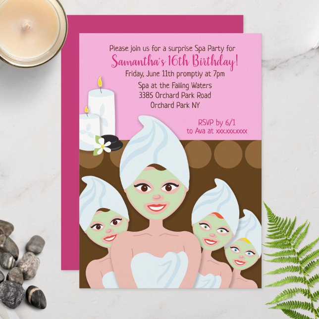 Convite de Aniversário, Qualquer Idade (Spa Girls Birthday Invitation - Pink)