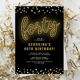 Convite de Aniversário Quarenta Neon Dourado