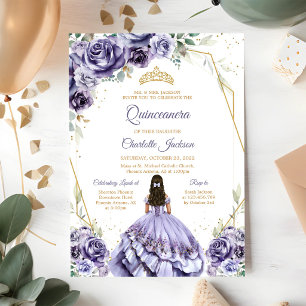 Convite de Aniversário Quinceanera Roxo