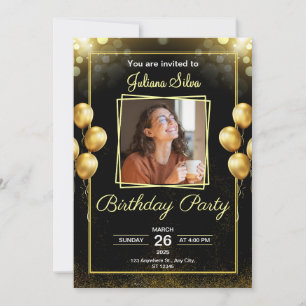 Convite de Aniversário Rabiscos Preto e Dourado
