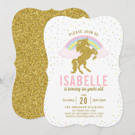 Convite de aniversário Rainbow Glitter Unicorn