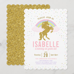 Convite de aniversário Rainbow Glitter Unicorn
