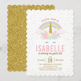 Convite de aniversário Rainbow Glitter Unicorn