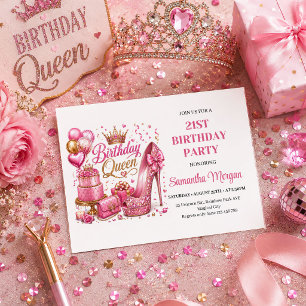 Convite de Aniversário Rainha Brilho Ouro Rosa Lux