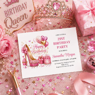 Convite de Aniversário Rainha Rosa Dourado Chic co