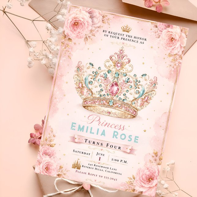 Convite de Aniversário Real Floral Rosa (Criador carregado)