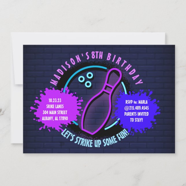 CONVITE DE ANIVERSÁRIO REDONDO DE BOLA DE BOLICHE  (Frente)