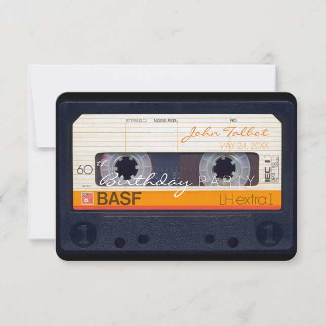 convite de aniversário Retro Audiotape 60º (Frente)