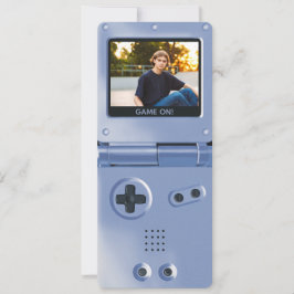 Convite de Aniversário Retro Blue Handheld Gaming