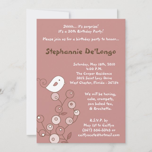 convite de aniversário Retro Bush Pink 5x7 (Frente)