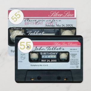 Convite de aniversário retro da cassete áudio 55