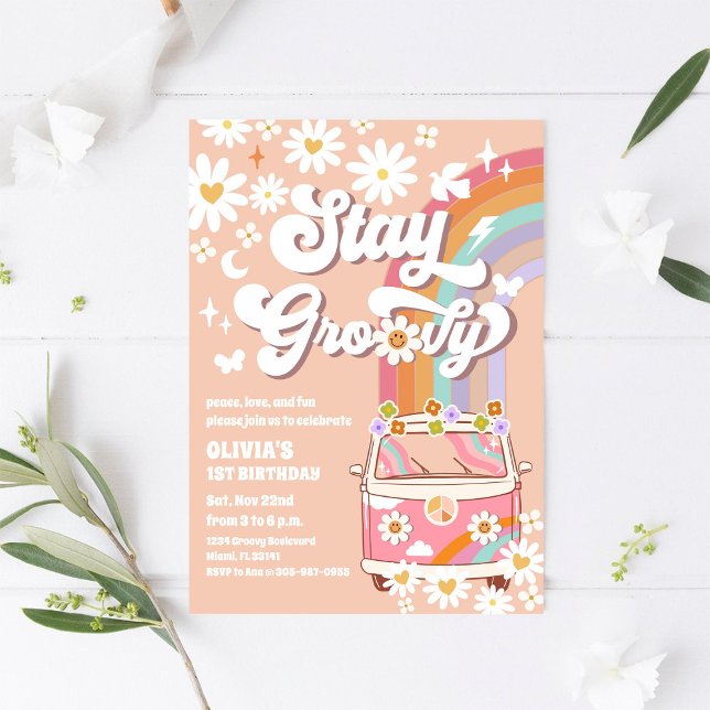 Convite de Aniversário Retro Daisy Groovy (Criador carregado)