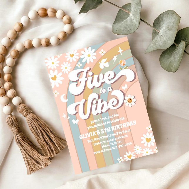 Convite de Aniversário Retro Daisy Rainbow (Criador carregado)