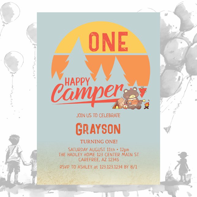 Convite de Aniversário Retro Feliz Acampador (Criador carregado)