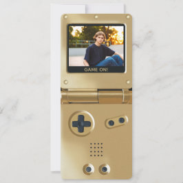 Convite de Aniversário Retro Gold Handheld Gaming