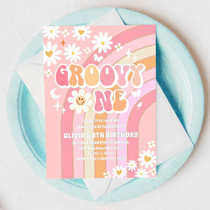 Convite de Aniversário Retro Groovy Daisy