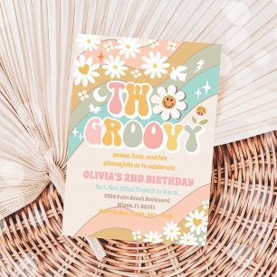 Convite de Aniversário Retro Groovy Daisy