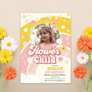 Convite de Aniversário Retro Groovy Flower Child
