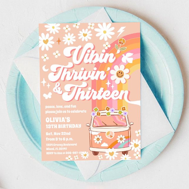 Convite de Aniversário Retro Hippie (Criador carregado)