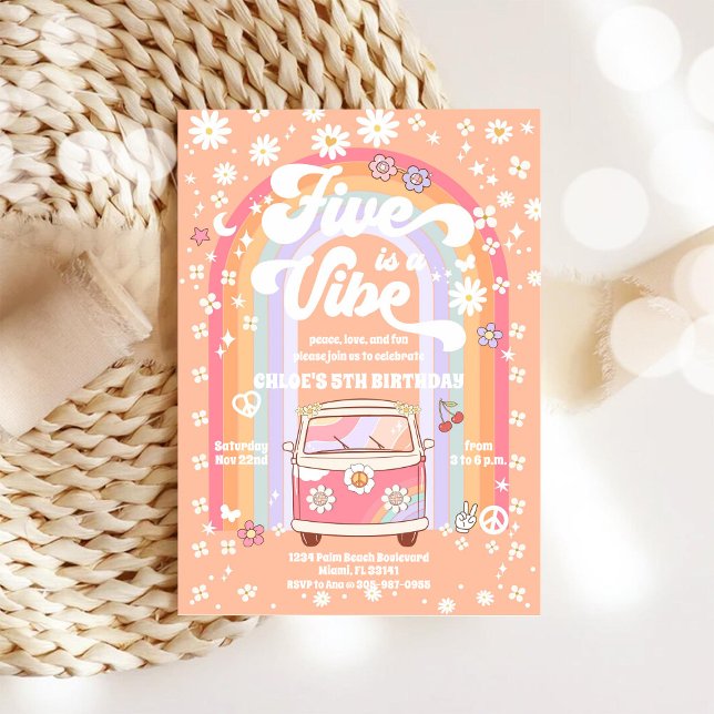 Convite de Aniversário Retro Hippie (Criador carregado)