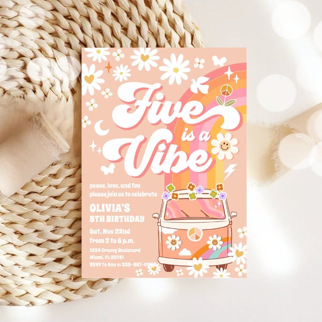 Convite de Aniversário Retro Hippie (Criador carregado)