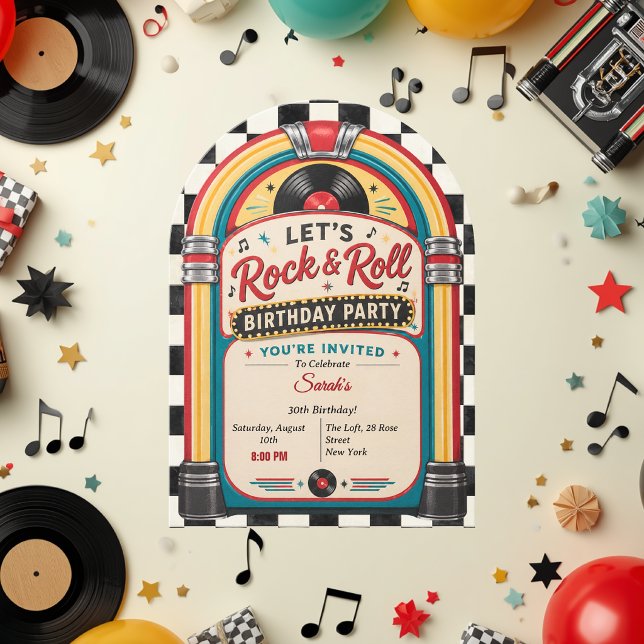 Convite de Aniversário Retro Jukebox Rock and Roll (Criador carregado)