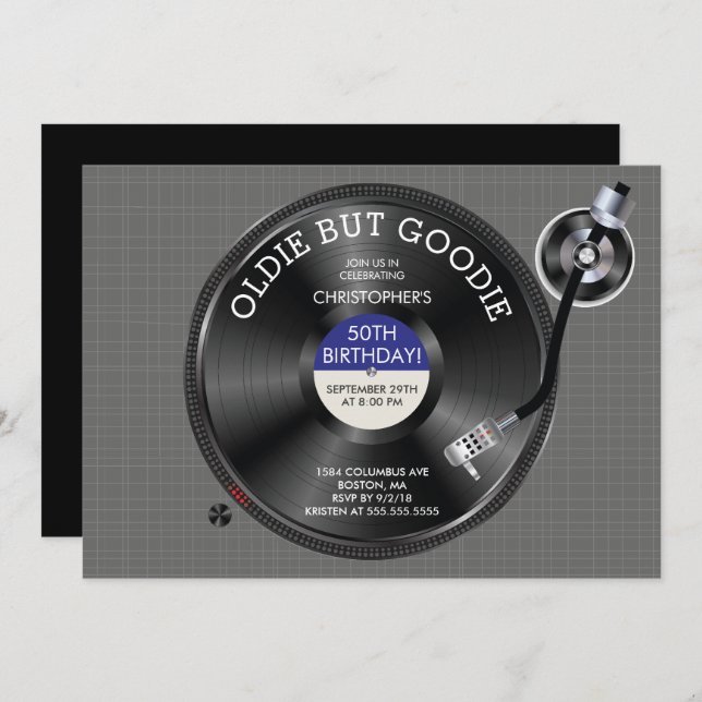 Convite de aniversário Retro Registro Turnável (Frente/Verso)