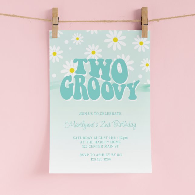 Convite de Aniversário Retro Two Groovy Daisy 2 (Criador carregado)