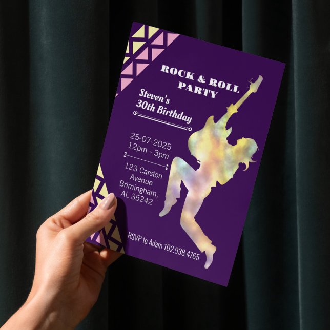 Convite de aniversário Rock & Roll, Neon Design (Criador carregado)