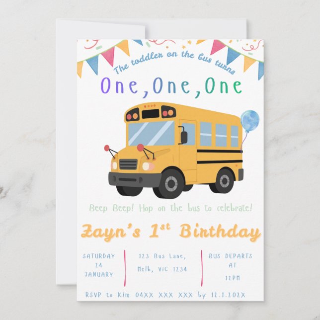 Convite de Aniversário Rodas no Ônibus (Frente)