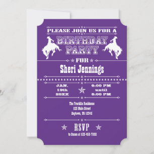 Convite de aniversário Rodeio de Cowboy Roxo