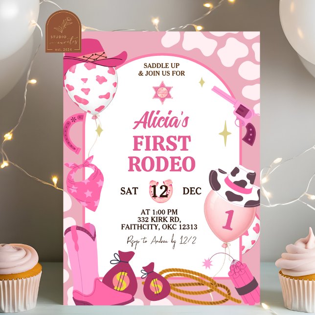 Convite de Aniversário Rodeio do Cowboy Rosa (Criador carregado)
