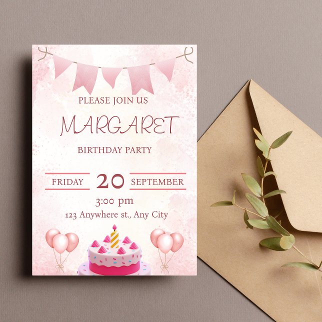 Convite de aniversário rosa (Criador carregado)