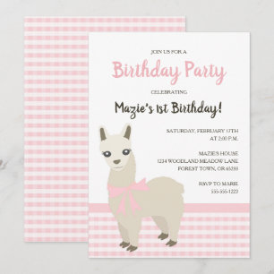 Convite de aniversário Rosa Alpaca