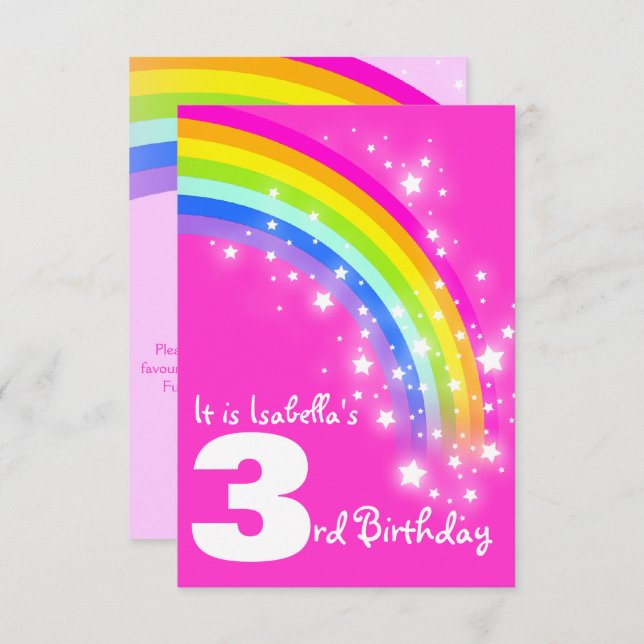 Convite de aniversário rosa aniversário de 3 anos  (Frente/Verso)