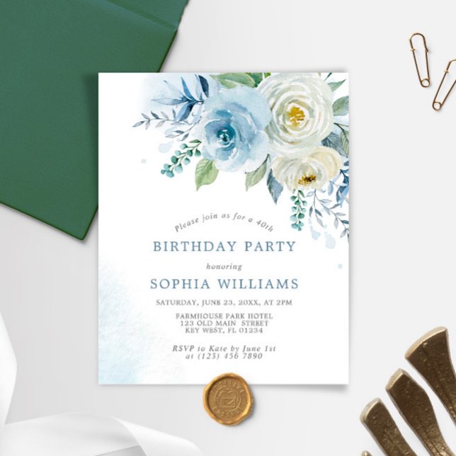 Convite de aniversário Rosa Azul Dusty (Criador carregado)