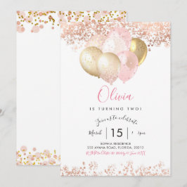 Convite de Aniversário Rosa Bege e Dourado