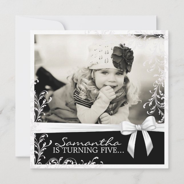 Convite de aniversário rosa bonito e preto (Frente)