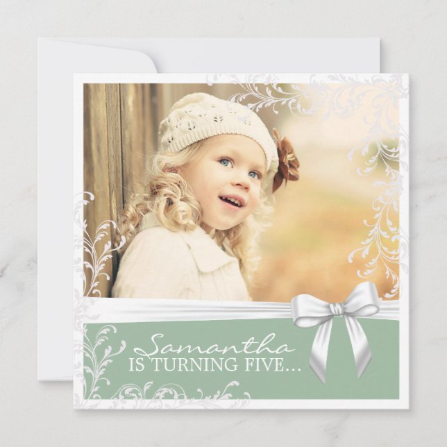 Convite de aniversário rosa Bonito e verde (Frente)