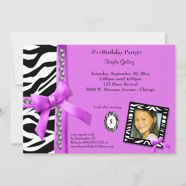 Convite de Aniversário Rosa Choque e Listras de Ze (Frente)