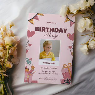 Convite de aniversário rosa-claro