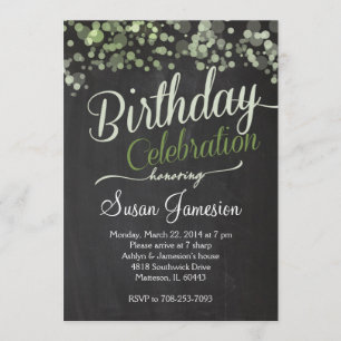 Convite de Aniversário Rosa com Brilho Verde