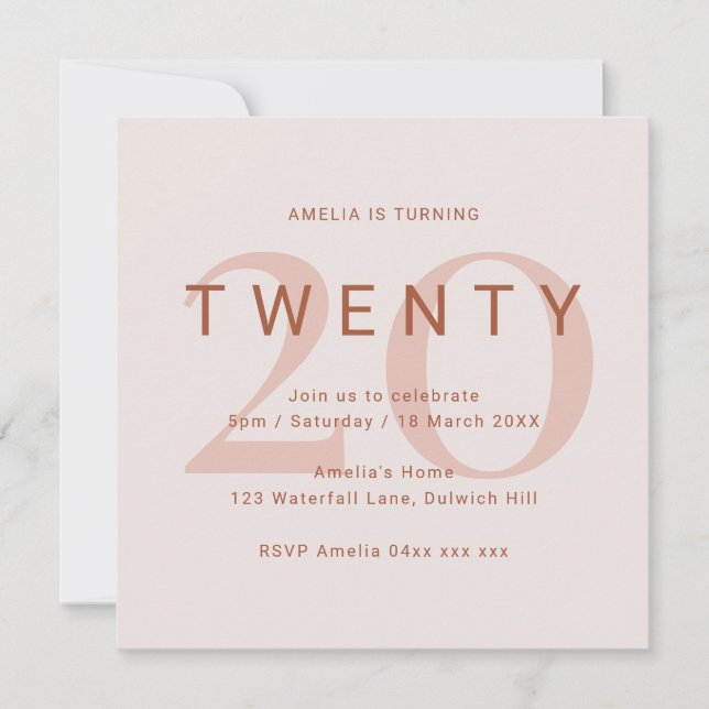 Convite de aniversário Rosa Contemporâneo (Frente)